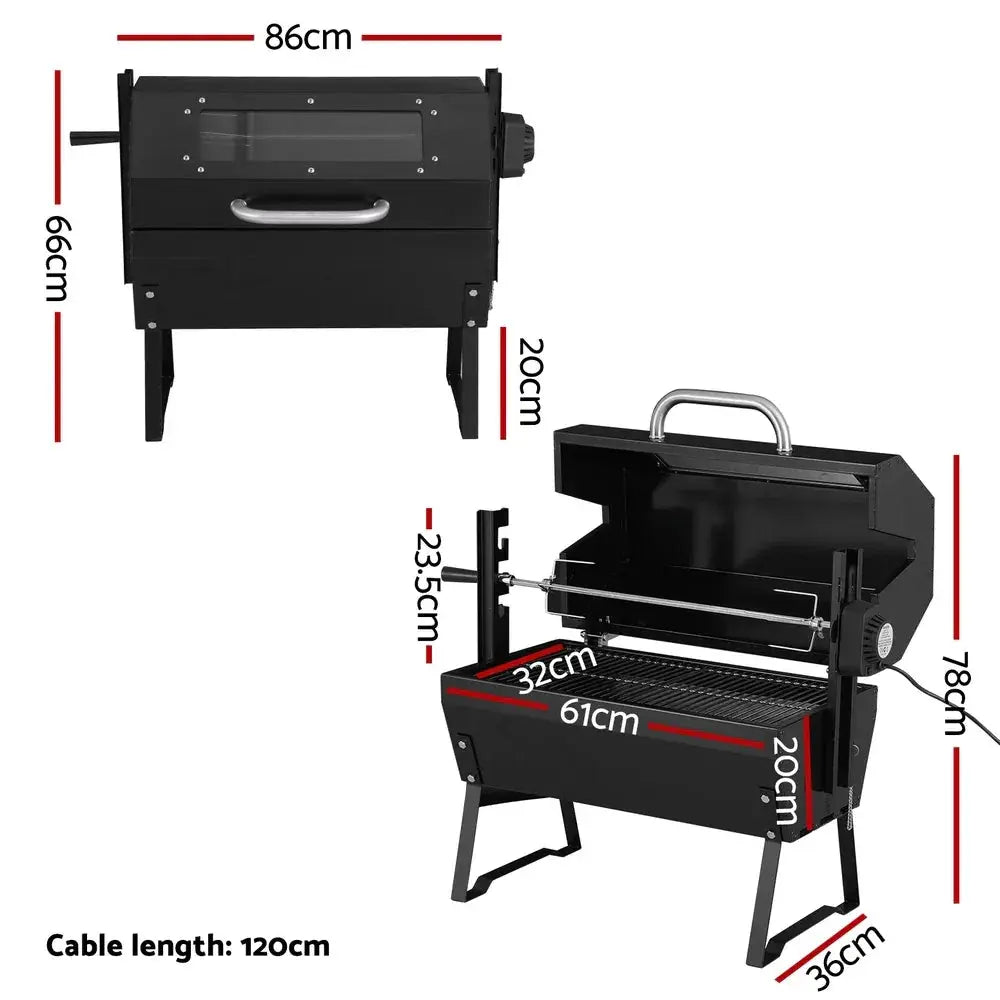 Grillz BBQ Grill Charcoal Electric Smoker Roaster – 2‑in‑1 Steel BBQ & Rotisserie - BBQ Backyard Supply Co