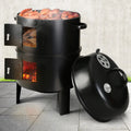 Grillz 3-in-1 Charcoal BBQ Smoker – Grill, Smoker & Roaster, Heavy-Duty Steel, 38cm, Black - BBQ Backyard Supply Co