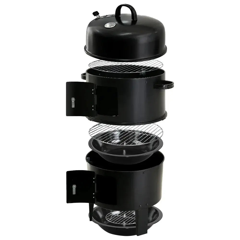Grillz 3-in-1 Charcoal BBQ Smoker – Grill, Smoker & Roaster, Heavy-Duty Steel, 38cm, Black - BBQ Backyard Supply Co