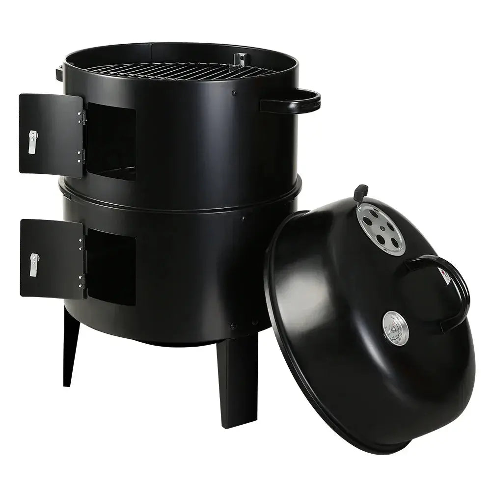 Grillz 3-in-1 Charcoal BBQ Smoker – Grill, Smoker & Roaster, Heavy-Duty Steel, 38cm, Black - BBQ Backyard Supply Co
