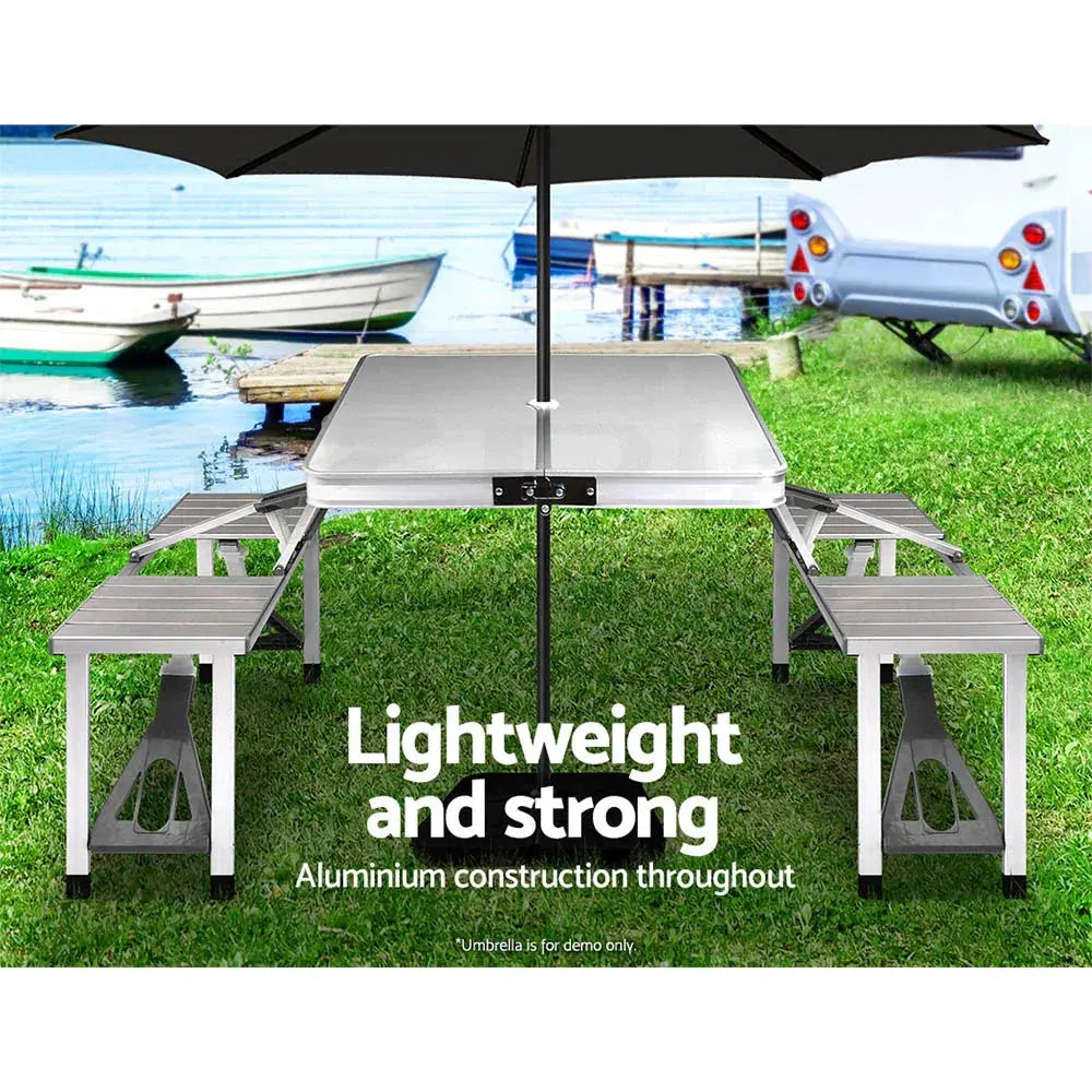 Weisshorn Folding Camping Table Set - Outdoor Picnic & BBQ Table With 2 Bench Chairs - BBQ Backyard Supply Co
