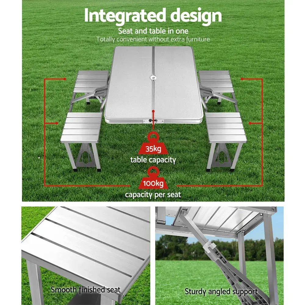 Weisshorn Folding Camping Table Set - Outdoor Picnic & BBQ Table With 2 Bench Chairs - BBQ Backyard Supply Co