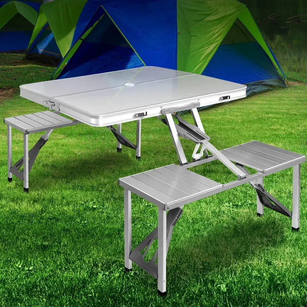 Weisshorn Folding Camping Table Set - Outdoor Picnic & BBQ Table With 2 Bench Chairs - BBQ Backyard Supply Co