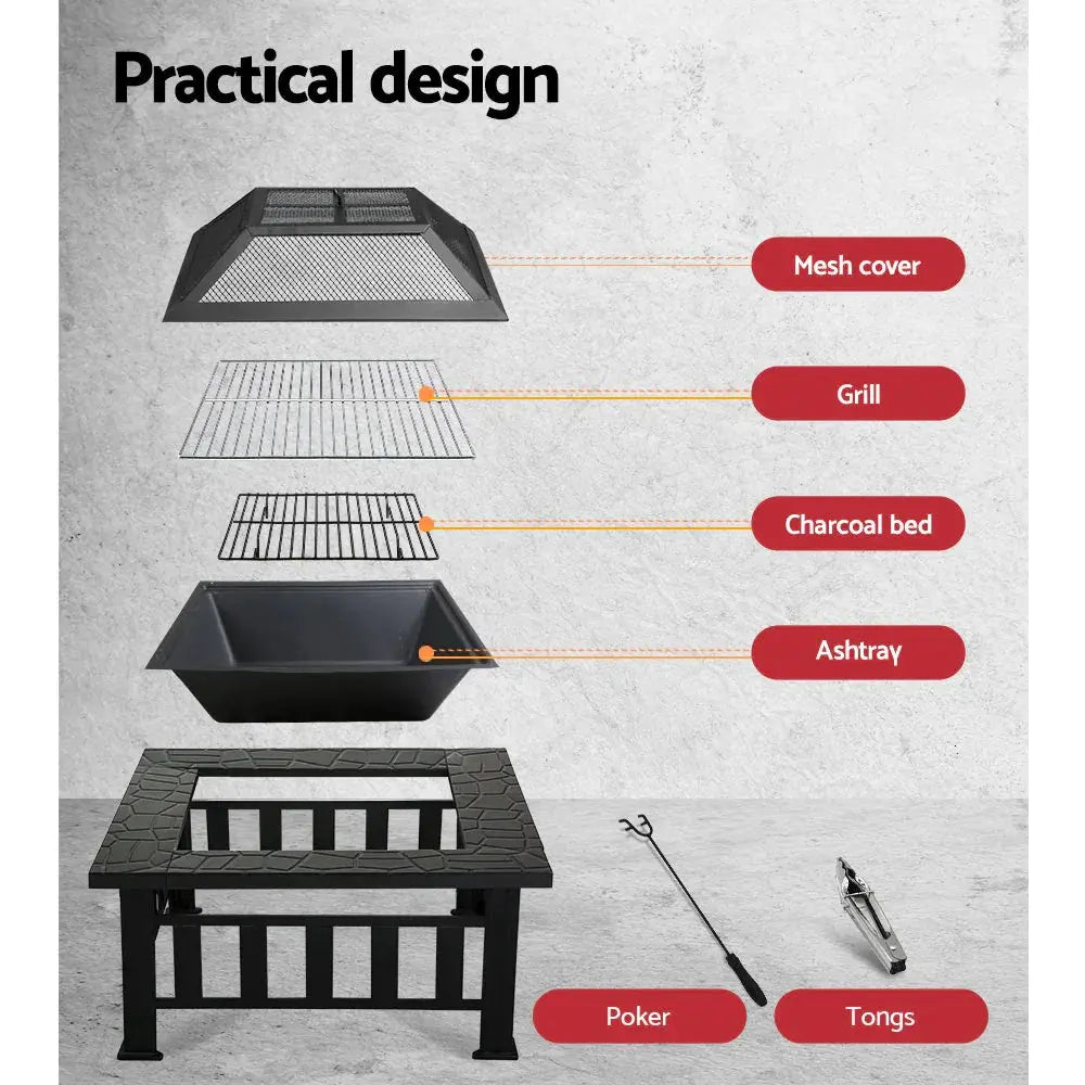 Grillz Fire Pit BBQ Grill 2‑in‑1 Table – Outdoor Fire Pit, BBQ Grill, Powder‑Coated Steel, All‑Season Use - BBQ Backyard Supply Co