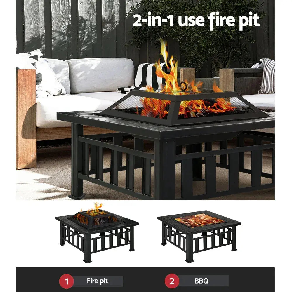 Grillz Fire Pit BBQ Grill 2‑in‑1 Table – Outdoor Fire Pit, BBQ Grill, Powder‑Coated Steel, All‑Season Use - BBQ Backyard Supply Co