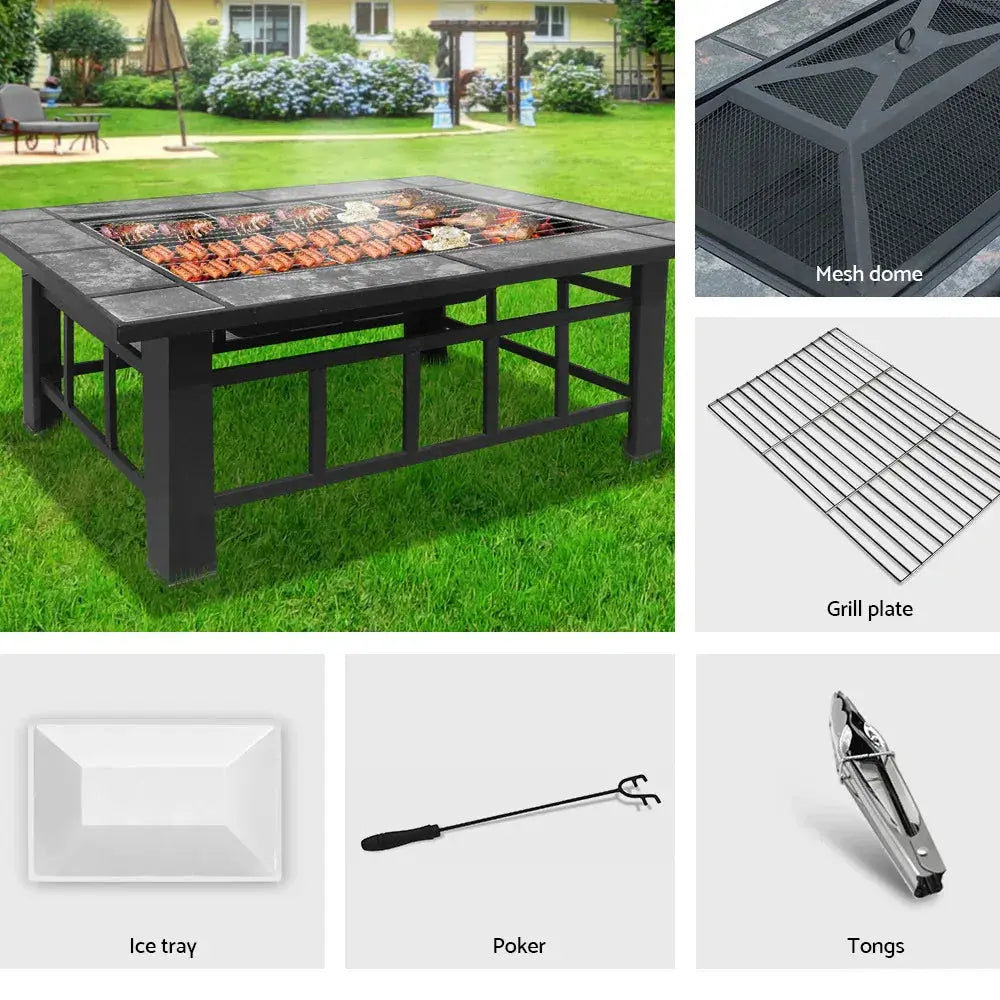 Grillz Fire Pit BBQ Grill Ice Bucket 3‑in‑1 Table – Outdoor Fire Pit, BBQ Grill & Ice Bucket, Powder‑Coated Steel - BBQ Backyard Supply Co