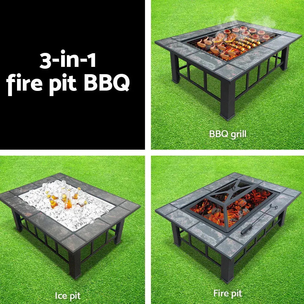 Grillz Fire Pit BBQ Grill Ice Bucket 3‑in‑1 Table – Outdoor Fire Pit, BBQ Grill & Ice Bucket, Powder‑Coated Steel - BBQ Backyard Supply Co