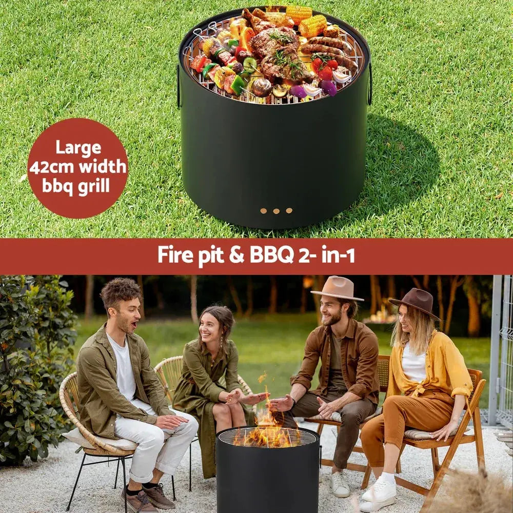 Grillz Portable Fire Pit BBQ – Deep Bowl Outdoor Fireplace, 45cm Grill, Spark-Proof Mesh Lid - BBQ Backyard Supply Co