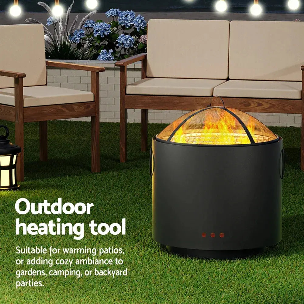 Grillz Portable Fire Pit BBQ – Deep Bowl Outdoor Fireplace, 45cm Grill, Spark-Proof Mesh Lid - BBQ Backyard Supply Co