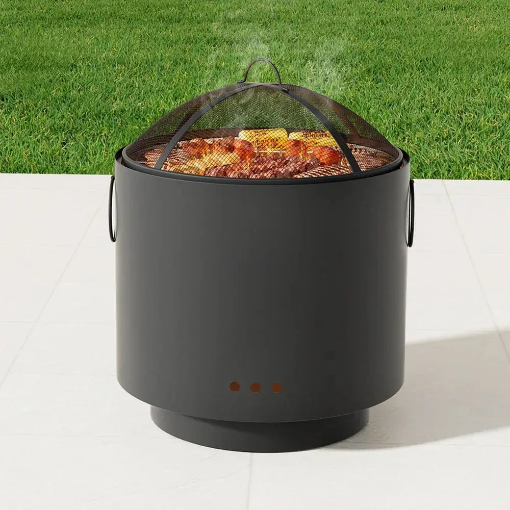 Grillz Portable Fire Pit BBQ – Deep Bowl Outdoor Fireplace, 45cm Grill, Spark-Proof Mesh Lid - BBQ Backyard Supply Co