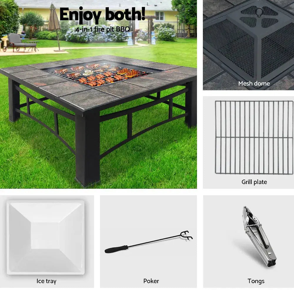 Grillz Fire Pit BBQ Grill Ice Bucket 4‑in‑1 Table – Outdoor Fire Pit, BBQ Grill, Ice Bucket & Alfresco Table, Powder‑Coated Steel - BBQ Backyard Supply Co