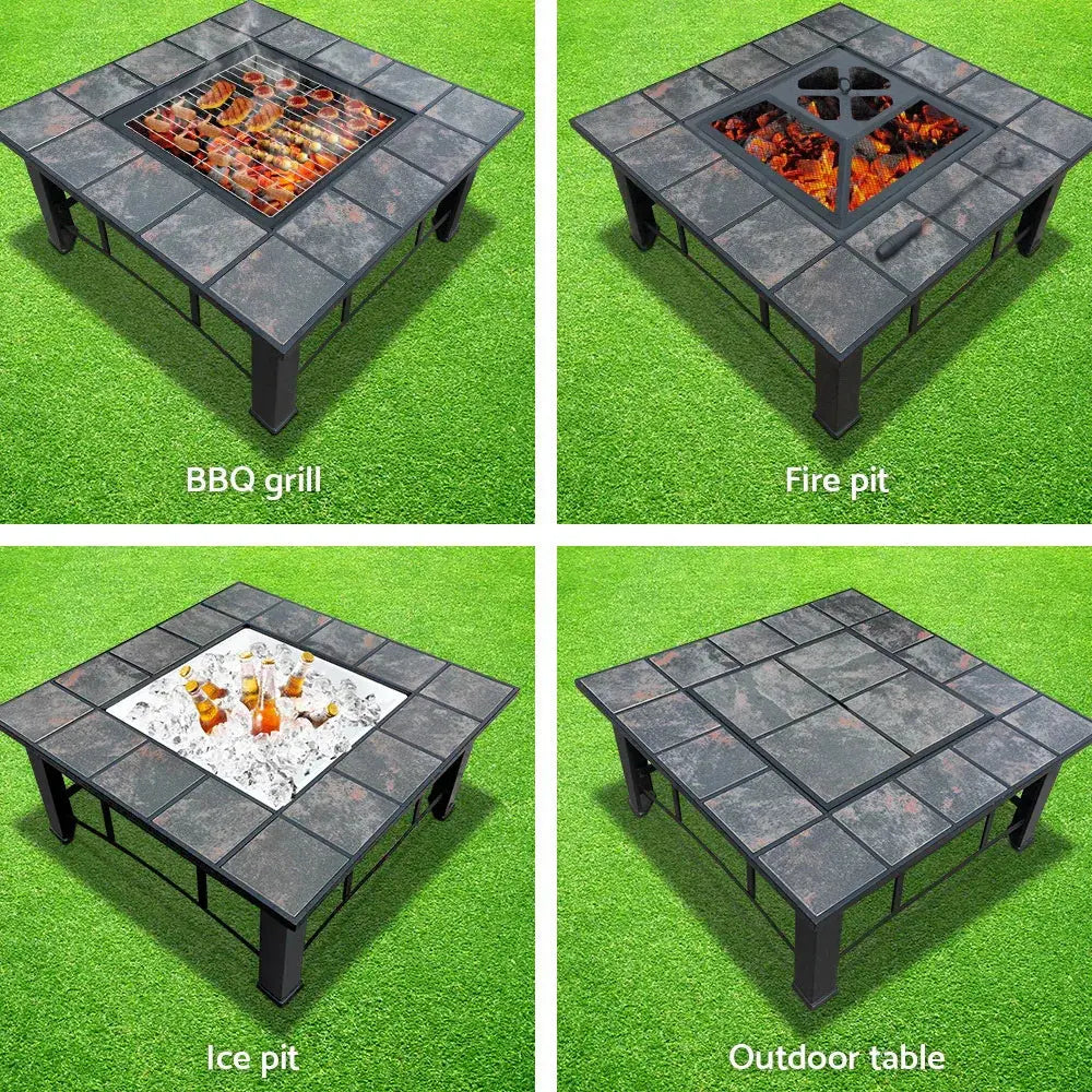 Grillz Fire Pit BBQ Grill Ice Bucket 4‑in‑1 Table – Outdoor Fire Pit, BBQ Grill, Ice Bucket & Alfresco Table, Powder‑Coated Steel - BBQ Backyard Supply Co