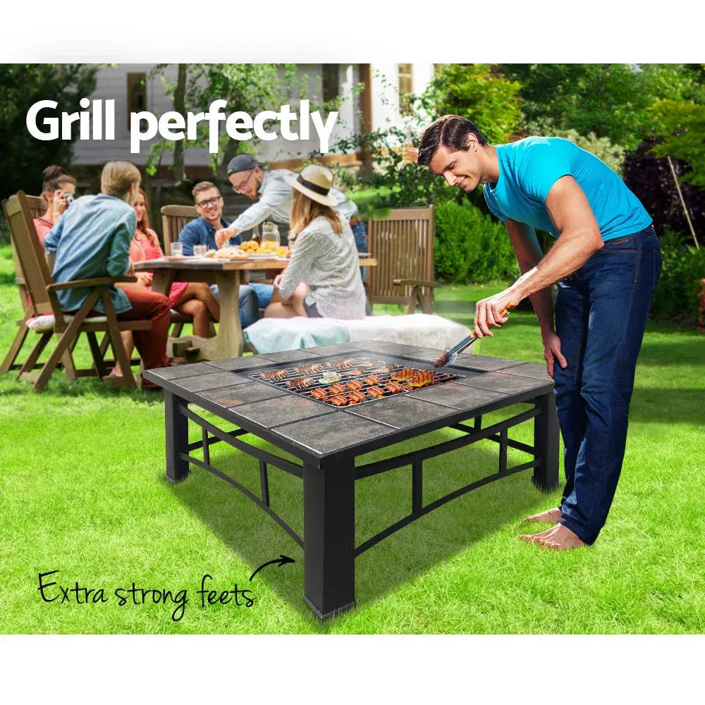 Grillz Fire Pit BBQ Grill Ice Bucket 4‑in‑1 Table – Outdoor Fire Pit, BBQ Grill, Ice Bucket & Alfresco Table, Powder‑Coated Steel - BBQ Backyard Supply Co