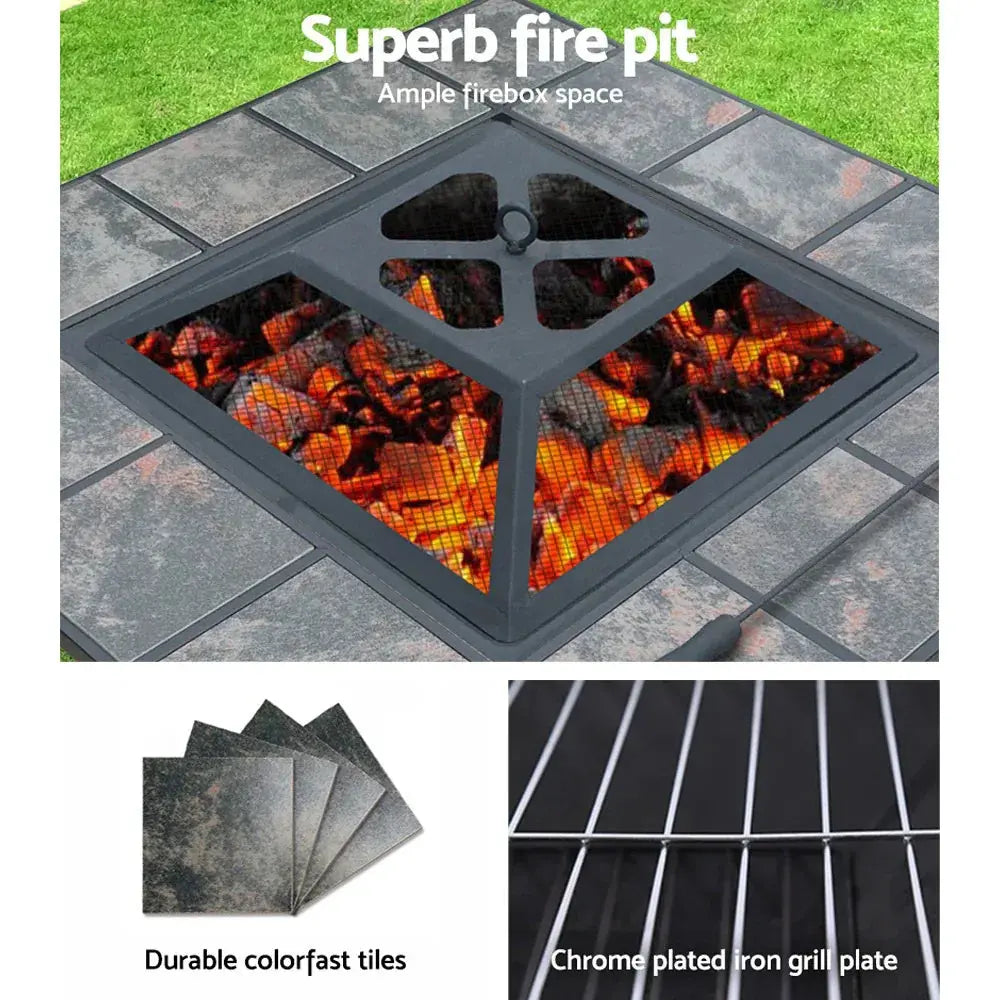 Grillz Fire Pit BBQ Grill Ice Bucket 4‑in‑1 Table – Outdoor Fire Pit, BBQ Grill, Ice Bucket & Alfresco Table, Powder‑Coated Steel - BBQ Backyard Supply Co