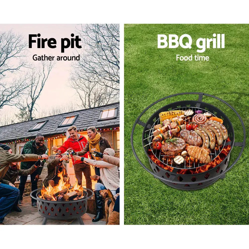 Grillz Fire Pit BBQ Grill 82 cm - 2‑in‑1 Outdoor Fire & Cooking Station - BBQ Backyard Supply Co