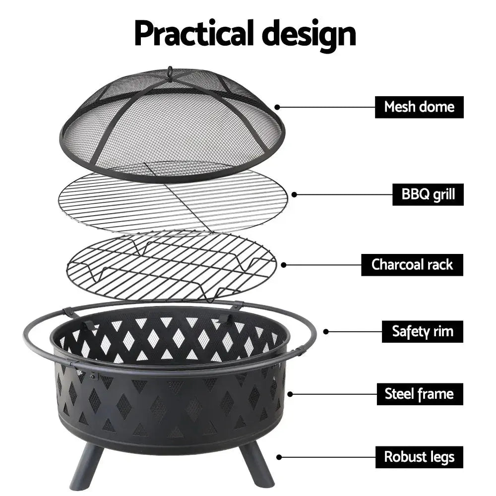 Grillz Fire Pit BBQ Grill 82 cm - 2‑in‑1 Outdoor Fire & Cooking Station - BBQ Backyard Supply Co