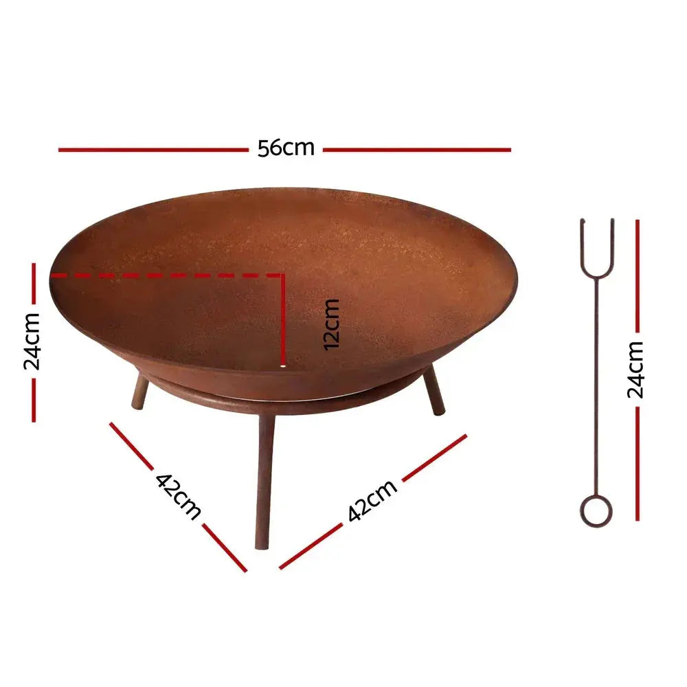 Grillz 56cm Fire Pit Iron Rustic Bowl Outdoor - BBQ Backyard Supply Co