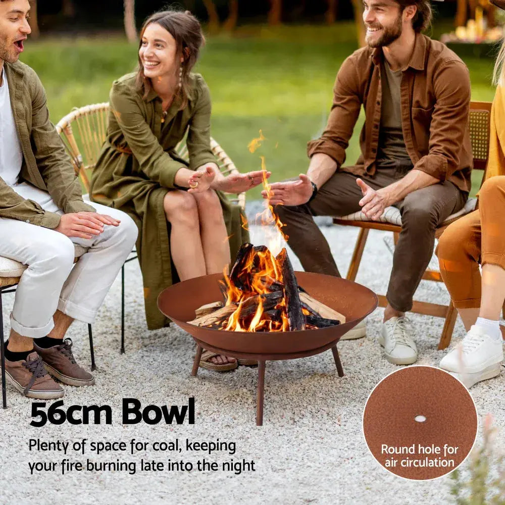 Grillz 56cm Fire Pit Iron Rustic Bowl Outdoor - BBQ Backyard Supply Co