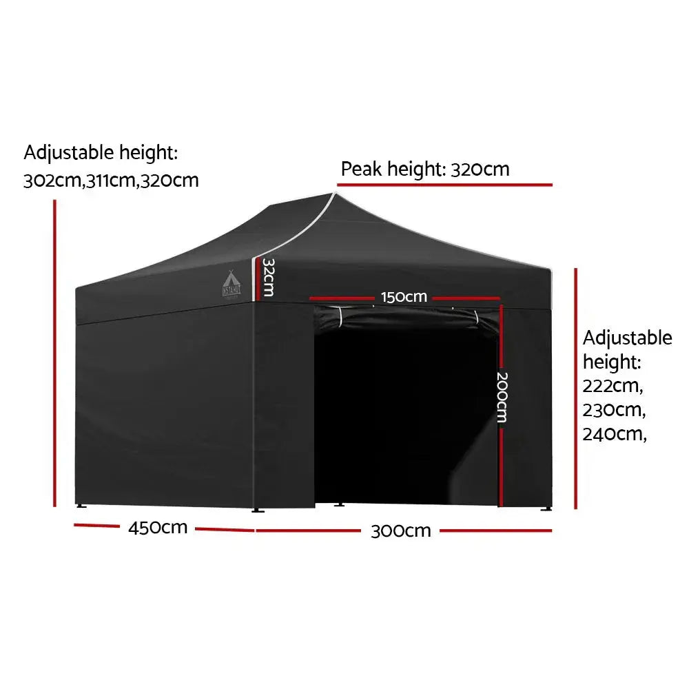 Instahut 3x4.5m Pop‑Up Gazebo – Black Outdoor Shade - BBQ Backyard Supply Co