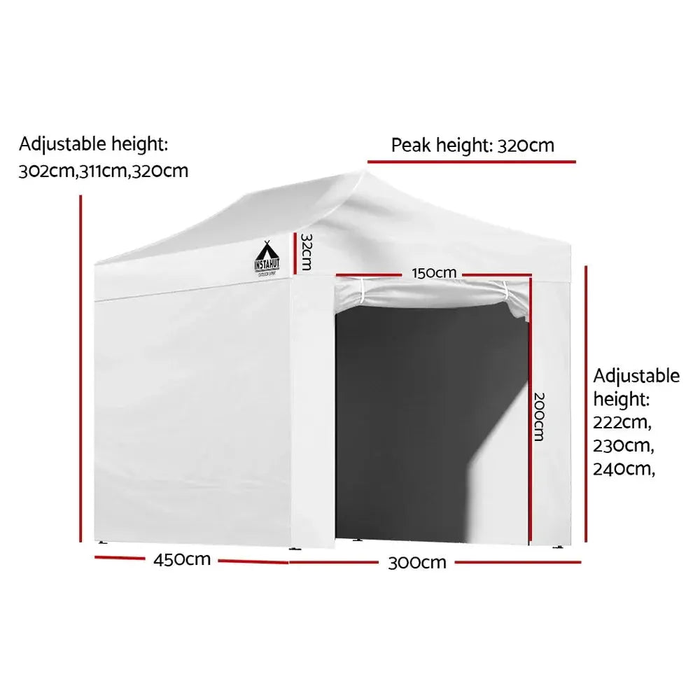 Instahut 3x4.5m Pop‑Up Gazebo – White Outdoor Shade - BBQ Backyard Supply Co