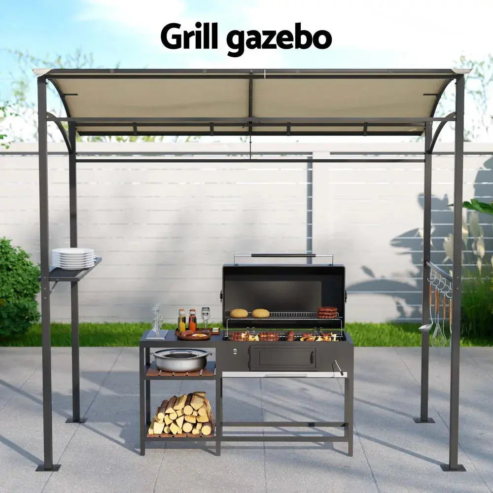 Instahut Gazebo Outdoor BBQ Grill Patio Marquee – Beige Garden Shade with Shelf & Hooks - BBQ Backyard Supply Co