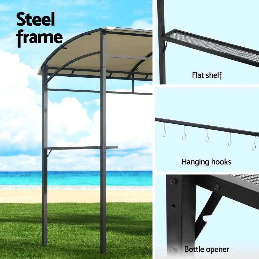 Instahut Gazebo Outdoor BBQ Grill Patio Marquee – Beige Garden Shade with Shelf & Hooks - BBQ Backyard Supply Co