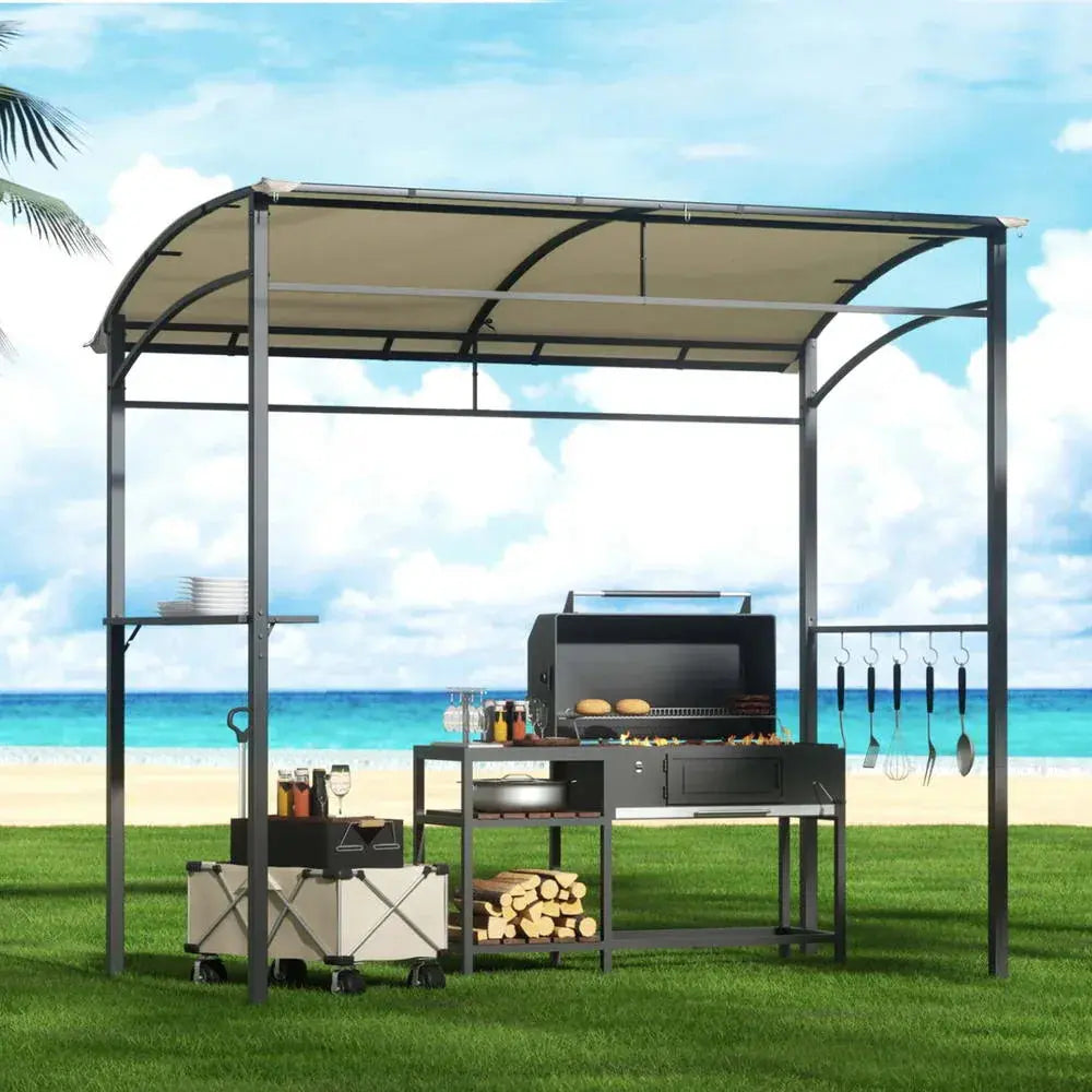 Instahut Gazebo Outdoor BBQ Grill Patio Marquee – Beige Garden Shade with Shelf & Hooks - BBQ Backyard Supply Co