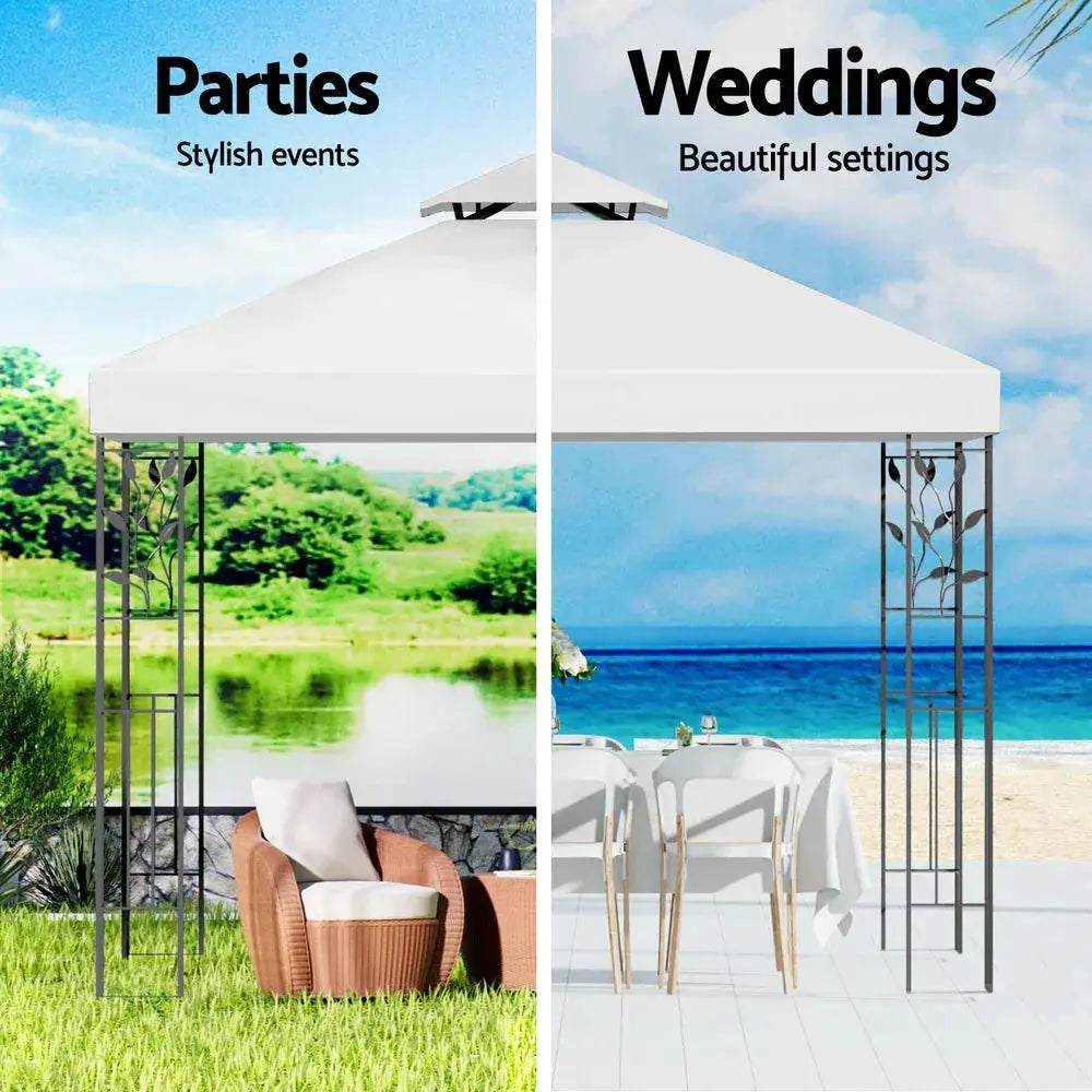 Instahut Gazebo 3x3m Marquee Outdoor Wedding Party Tent – White Iron Art Shade - BBQ Backyard Supply Co