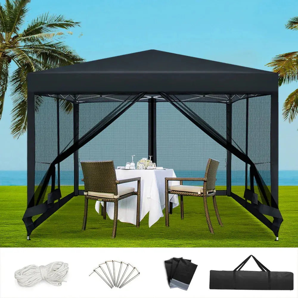 Instahut 3x3m Pop‑Up Gazebo – Black Outdoor Shade with Mesh Walls - BBQ Backyard Supply Co