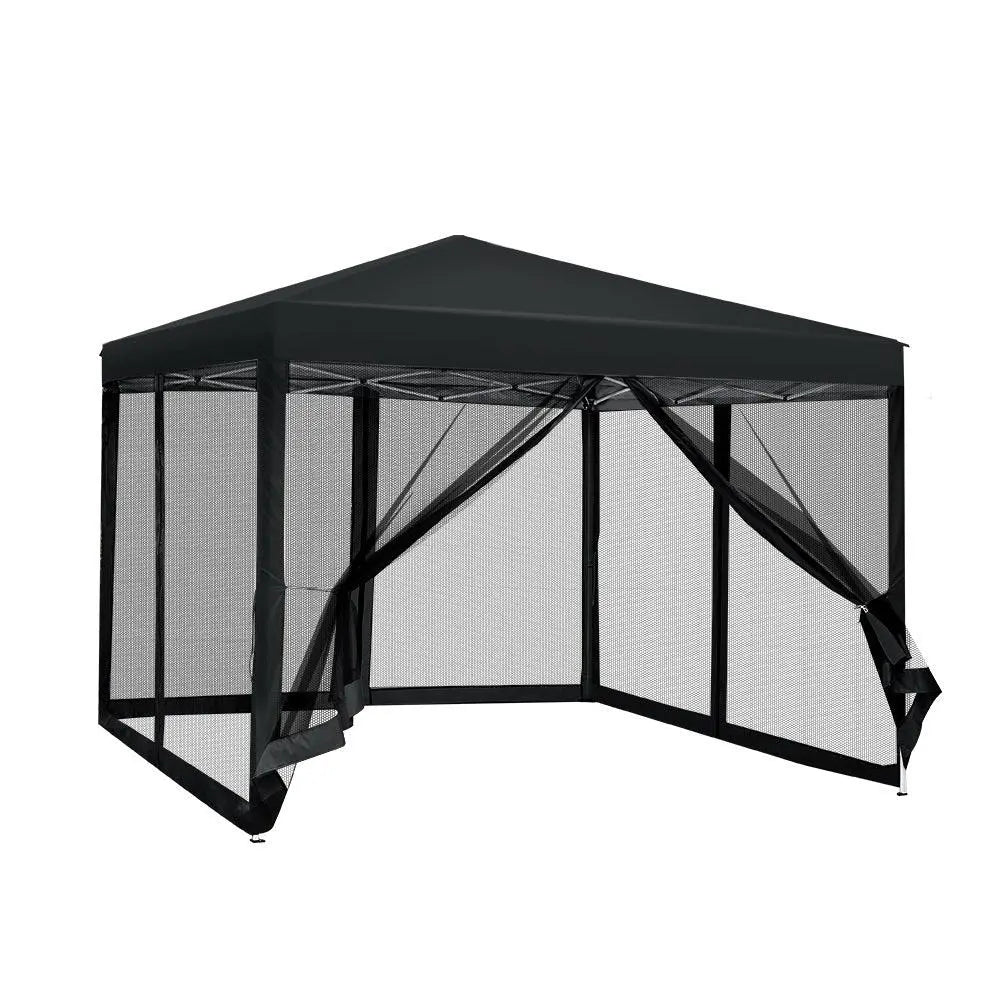 Instahut 3x3m Pop‑Up Gazebo – Black Outdoor Shade with Mesh Walls - BBQ Backyard Supply Co