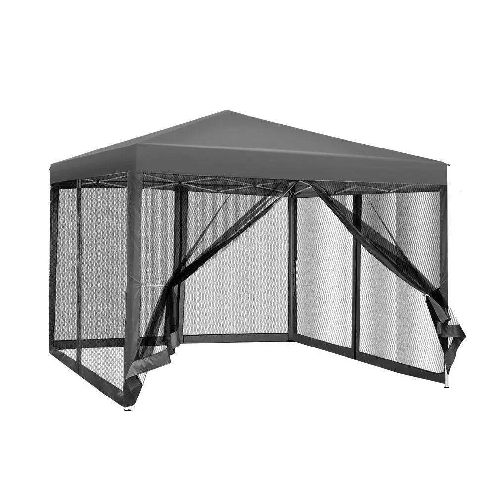 Instahut Gazebo Pop Up Marquee 3x3m – Black Outdoor Shade with Full Mesh Walls - BBQ Backyard Supply Co