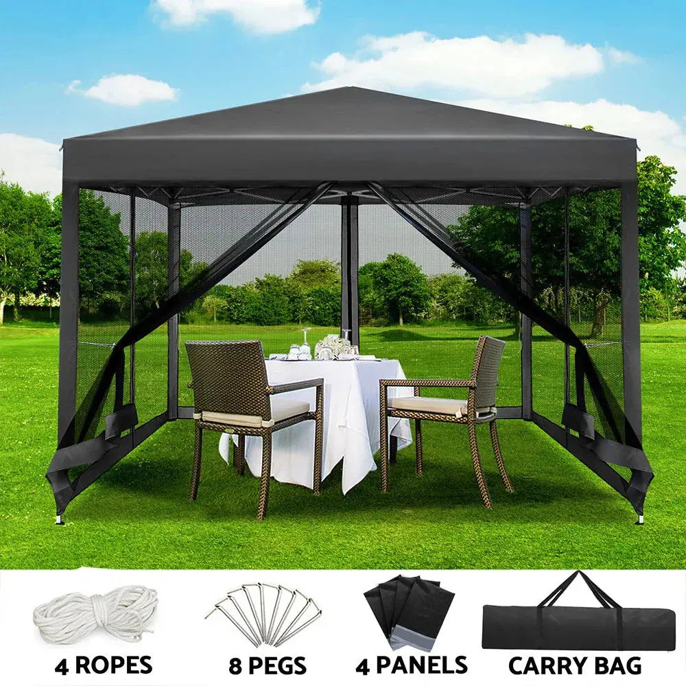 Instahut Gazebo Pop Up Marquee 3x3m – Black Outdoor Shade with Full Mesh Walls - BBQ Backyard Supply Co