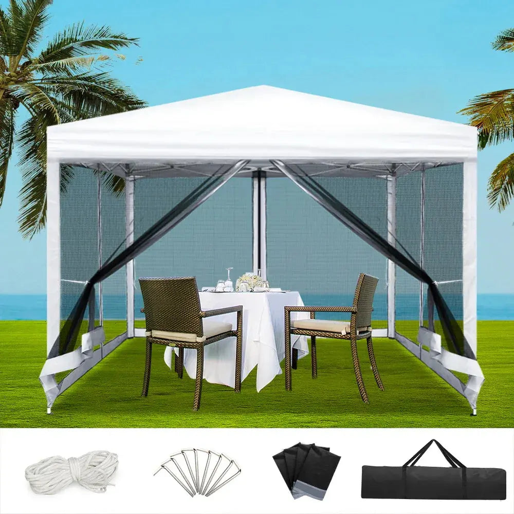 Instahut 3x3m Pop‑Up Gazebo – White Outdoor Shade with Full Mesh Walls - BBQ Backyard Supply Co