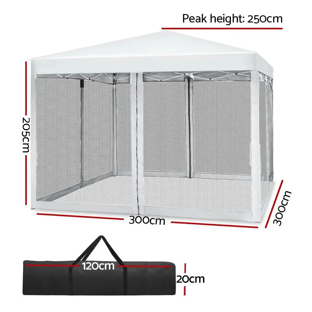 Instahut 3x3m Pop‑Up Gazebo – White Outdoor Shade with Full Mesh Walls - BBQ Backyard Supply Co