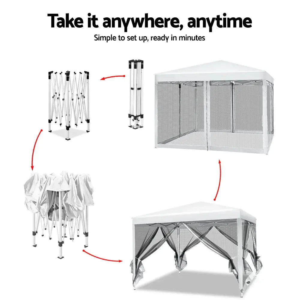 Instahut 3x3m Pop‑Up Gazebo – White Outdoor Shade with Full Mesh Walls - BBQ Backyard Supply Co
