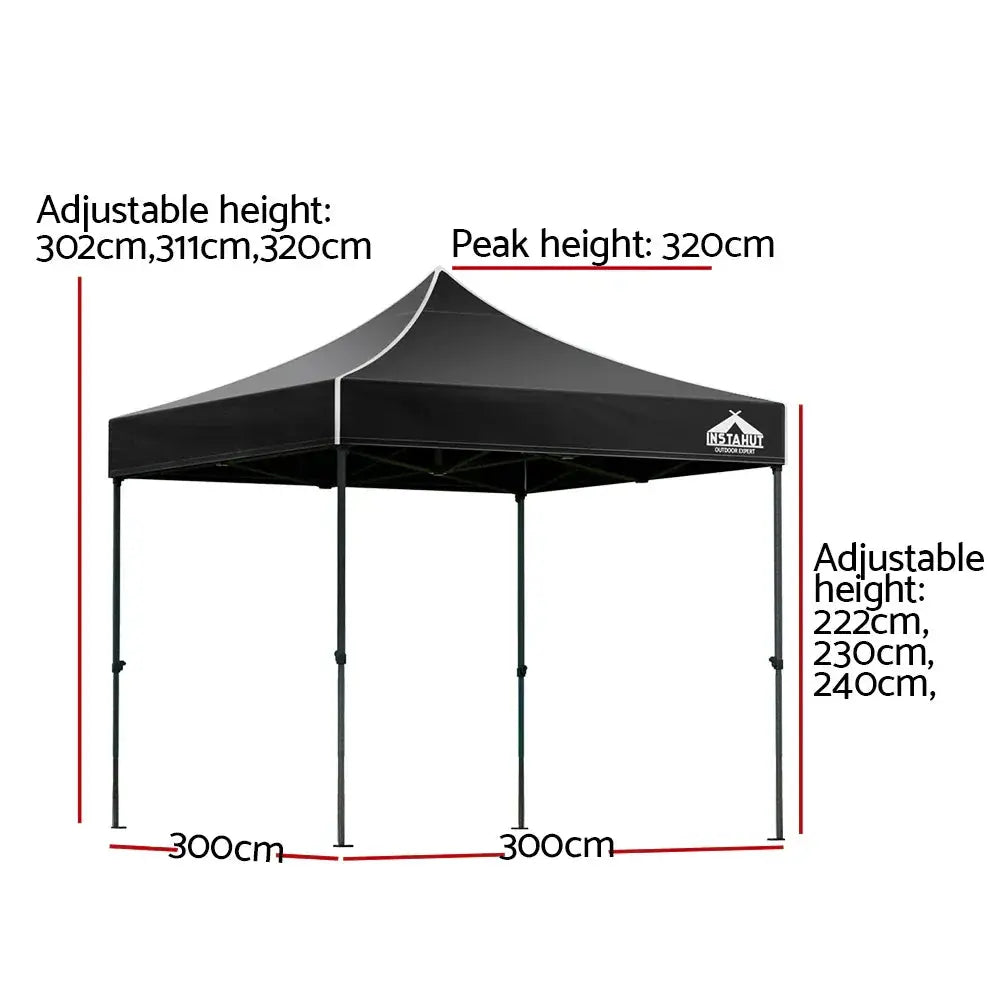 Instahut 3x3m Pop‑Up Gazebo – Black Outdoor Shade - BBQ Backyard Supply Co
