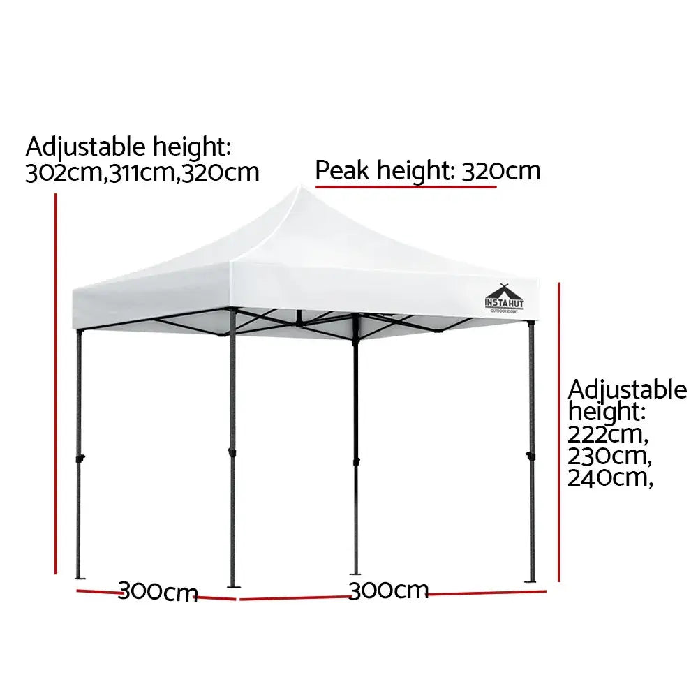 Instahut 3x3m Pop‑Up Gazebo – White Outdoor Shade - BBQ Backyard Supply Co