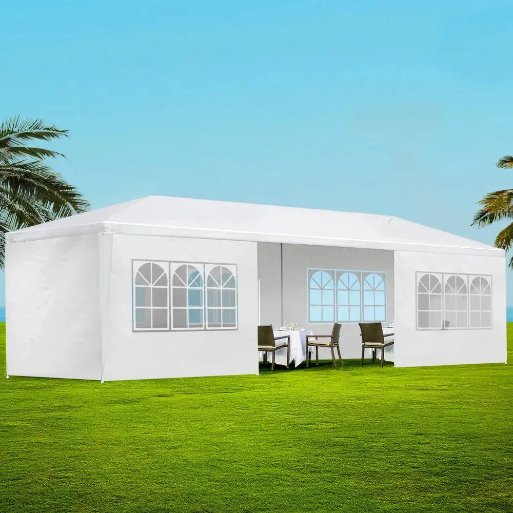 Instahut Gazebo 3x9m Marquee Wedding Party Tent – White Outdoor Canopy with Side Walls - BBQ Backyard Supply Co