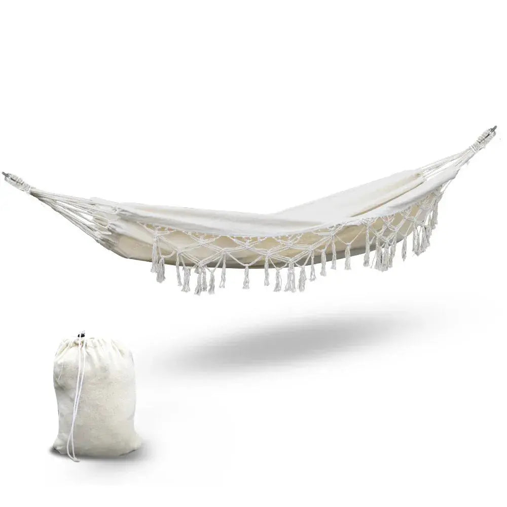 Gardeon Hammock Bed Rope Tassel Cream - BBQ Backyard Supply Co
