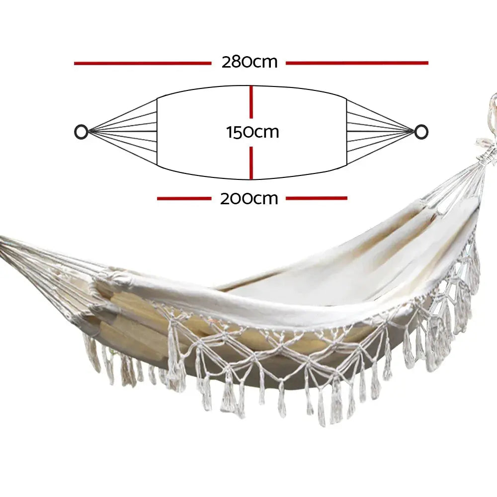 Gardeon Hammock Bed Rope Tassel Cream - BBQ Backyard Supply Co