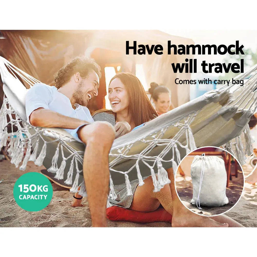 Gardeon Hammock Bed Rope Tassel Cream - BBQ Backyard Supply Co