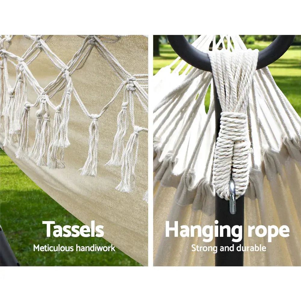 Gardeon Hammock Bed Rope Tassel Cream - BBQ Backyard Supply Co