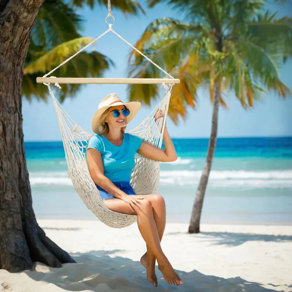 Gardeon Hammock / Swing Chair Mesh Cream - BBQ Backyard Supply Co