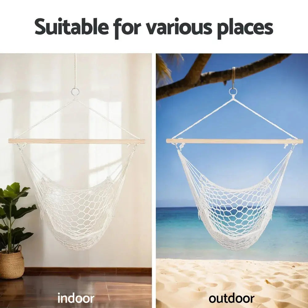 Gardeon Hammock / Swing Chair Mesh Cream - BBQ Backyard Supply Co