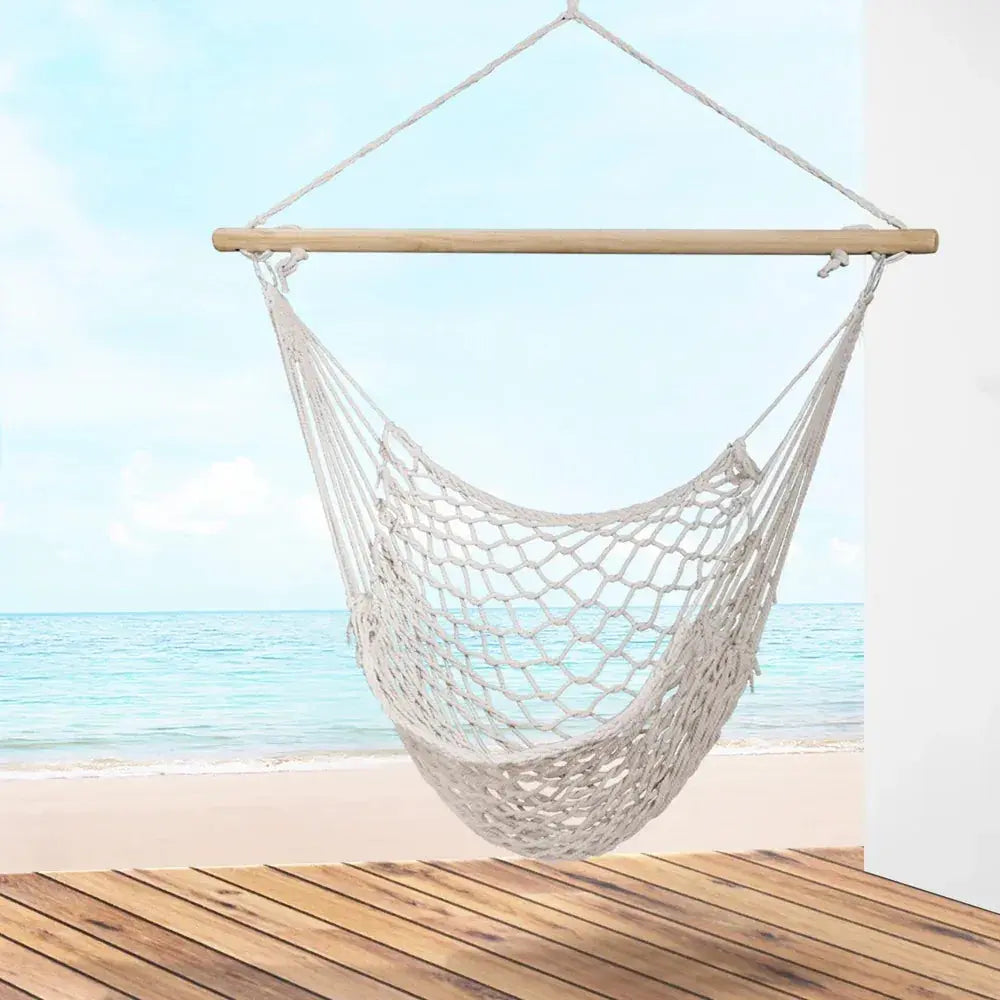 Gardeon Hammock / Swing Chair Mesh Cream - BBQ Backyard Supply Co