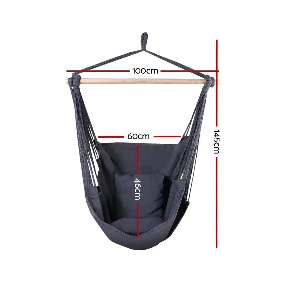 Gardeon Hanging Hammock / Swing Chair - Cushion Pillow Grey - BBQ Backyard Supply Co