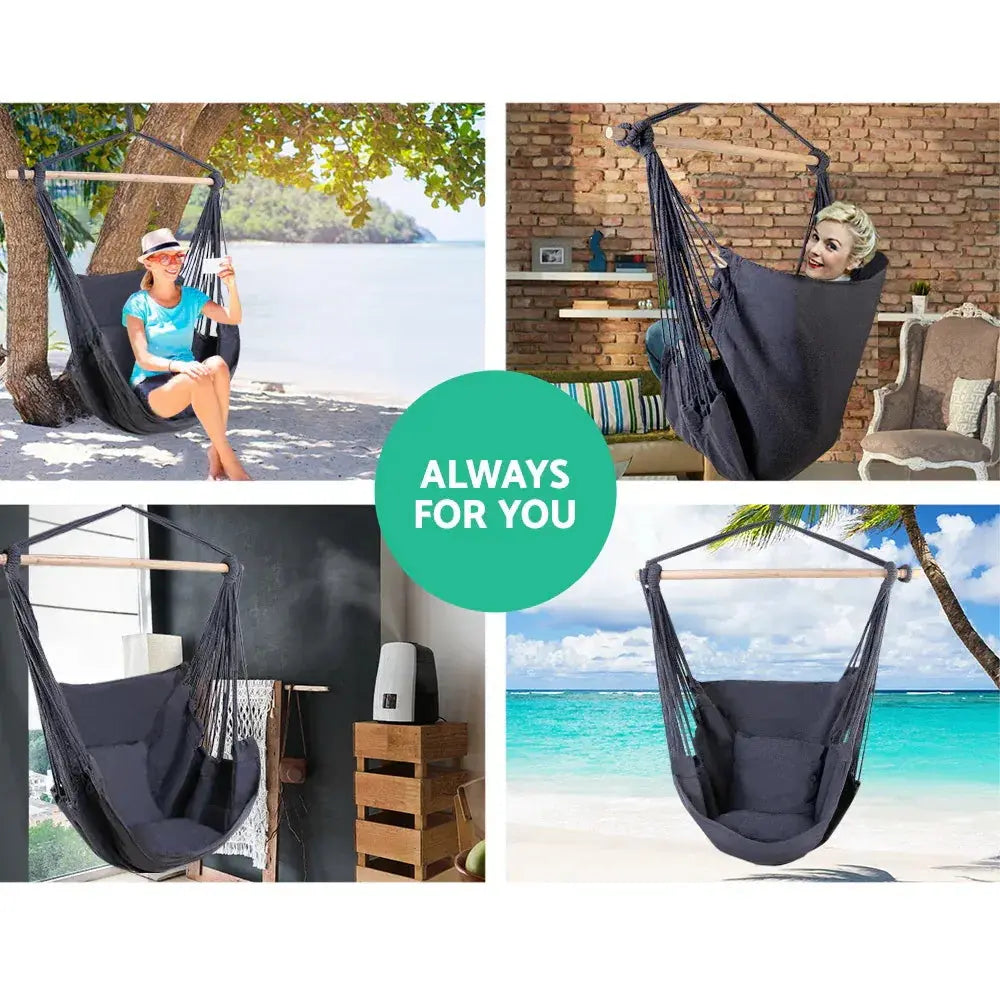 Gardeon Hanging Hammock / Swing Chair - Cushion Pillow Grey - BBQ Backyard Supply Co