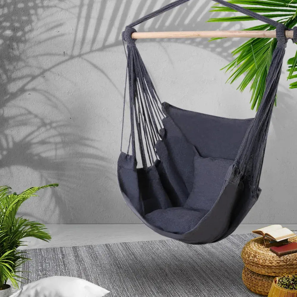 Gardeon Hanging Hammock / Swing Chair - Cushion Pillow Grey - BBQ Backyard Supply Co