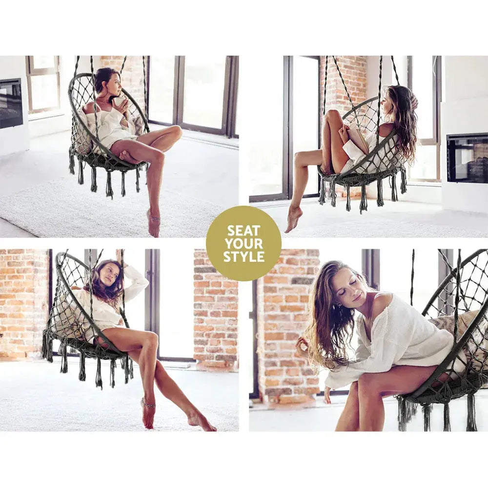 Gardeon Hammock Swing Chair Grey - BBQ Backyard Supply Co