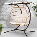 Gardeon Outdoor Egg Swing Chair Wicker Pod Stand Canopy 2‑Seater Latte